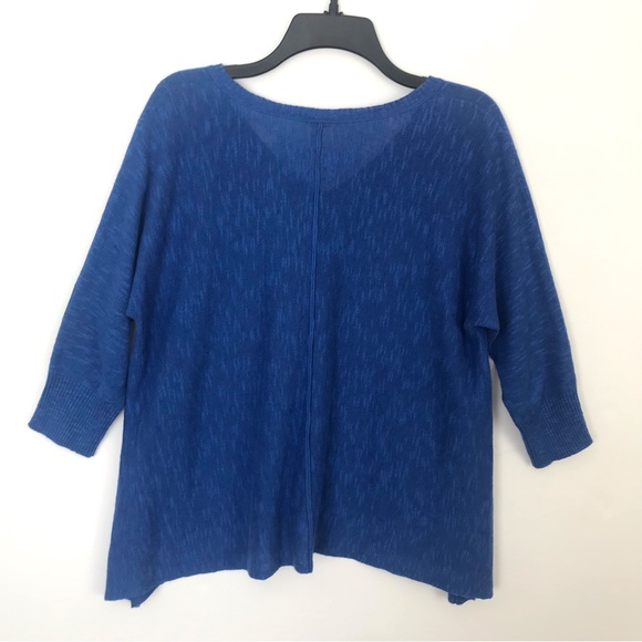 Eileen Fisher Blue Linen Blend V-Neck Lightweight Knit Sweater - Picture 5 of 7